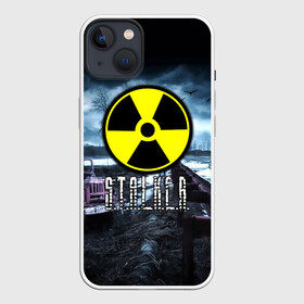 Чехол для iPhone 13 с принтом S.T.A.L.K.E.R. в Петрозаводске,  |  | stalker | буквы | волки | грузовик | зил | знак | игра | ммо | мрак | мрачный | надпись | опасность | припять | птицы | радиация | рпг | сталкер | фон | чернобыль | шутер