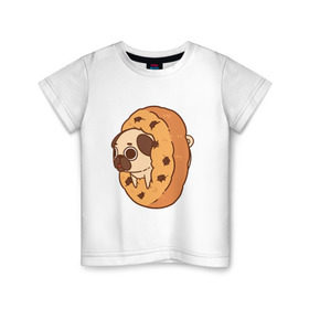 Детская футболка хлопок с принтом мопс-печанька в Петрозаводске, 100% хлопок | круглый вырез горловины, полуприлегающий силуэт, длина до линии бедер | Тематика изображения на принте: dog | pug | мопс | собака