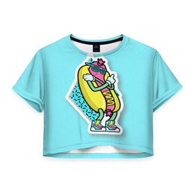 Женская футболка 3D укороченная с принтом Хот-Дог в Петрозаводске, 100% полиэстер | круглая горловина, длина футболки до линии талии, рукава с отворотами | 90s style | food | hot dog | pop art | style | еда | поп арт | стиль 90 х | хот дог