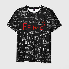Мужская футболка 3D с принтом Формулы E=mc2 в Петрозаводске, 100% полиэфир | прямой крой, круглый вырез горловины, длина до линии бедер | Тематика изображения на принте: emc | альберт | доска | емс хипстер | мел | физик | физика | формула | энштейн