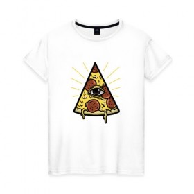 Женская футболка хлопок с принтом Божественная пицца в Петрозаводске, 100% хлопок | прямой крой, круглый вырез горловины, длина до линии бедер, слегка спущенное плечо | вкусняшка | глаз | еда | пицца | фаст фуд | хавчик
