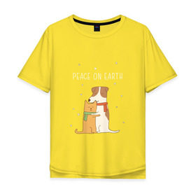 Мужская футболка хлопок Oversize с принтом Кот и пес в Петрозаводске, 100% хлопок | свободный крой, круглый ворот, “спинка” длиннее передней части | год собаки | котик | мемес | москва | новый год | россия | собака