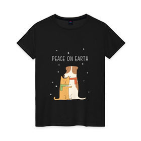 Женская футболка хлопок с принтом Кот и пес в Петрозаводске, 100% хлопок | прямой крой, круглый вырез горловины, длина до линии бедер, слегка спущенное плечо | год собаки | котик | мемес | москва | новый год | россия | собака