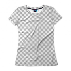 Женская футболка 3D с принтом Прозрачность в Петрозаводске, 100% полиэфир ( синтетическое хлопкоподобное полотно) | прямой крой, круглый вырез горловины, длина до линии бедер | opacity | photoshop | transparent | белый | дизайнер | квадратики | клетки | паттрен | прозрачный | серый | фотошоп