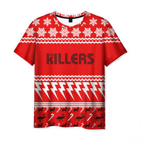 Мужская футболка 3D с принтом Праздничный The Killers в Петрозаводске, 100% полиэфир | прямой крой, круглый вырез горловины, длина до линии бедер | Тематика изображения на принте: kilers | killers | the | the killers | альтернативн | брэндон флауэрс | дэйв кенинг | зе | знак | зэ | килер | килерс | красный | марк стормер | надпись | новогодний | новый год | праздник | рождество