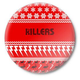 Значок с принтом Праздничный The Killers в Петрозаводске,  металл | круглая форма, металлическая застежка в виде булавки | kilers | killers | the | the killers | альтернативн | брэндон флауэрс | дэйв кенинг | зе | знак | зэ | килер | килерс | красный | марк стормер | надпись | новогодний | новый год | праздник | рождество