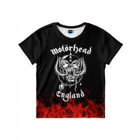 Детская футболка 3D с принтом Motorhead в Петрозаводске, 100% гипоаллергенный полиэфир | прямой крой, круглый вырез горловины, длина до линии бедер, чуть спущенное плечо, ткань немного тянется | Тематика изображения на принте: band | metal | motorhead | music | rock | атрибутика | группа | метал | музыка | рок