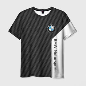 Мужская футболка 3D с принтом BMW Motorsport Carbon в Петрозаводске, 100% полиэфир | прямой крой, круглый вырез горловины, длина до линии бедер | bmw | bmw motorsport | bmw performance | carbon | m | motorsport | performance | sport | бмв | карбон | моторспорт | спорт