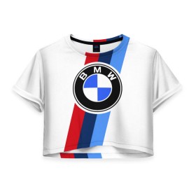 Женская футболка 3D укороченная с принтом BMW 2018 M Sport в Петрозаводске, 100% полиэстер | круглая горловина, длина футболки до линии талии, рукава с отворотами | bmw | bmw motorsport | bmw performance | carbon | m | motorsport | performance | sport | бмв | карбон | моторспорт | спорт