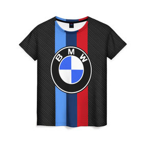 Женская футболка 3D с принтом BMW Motorsport Carbon в Петрозаводске, 100% полиэфир ( синтетическое хлопкоподобное полотно) | прямой крой, круглый вырез горловины, длина до линии бедер | bmw | bmw motorsport | bmw performance | carbon | m | motorsport | performance | sport | бмв | карбон | моторспорт | спорт