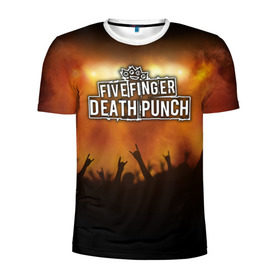 Мужская футболка 3D спортивная с принтом Five Finger Death Punch в Петрозаводске, 100% полиэстер с улучшенными характеристиками | приталенный силуэт, круглая горловина, широкие плечи, сужается к линии бедра | band | five finger death punch | metal | music | rock | атрибутика | группа | метал | музыка | рок