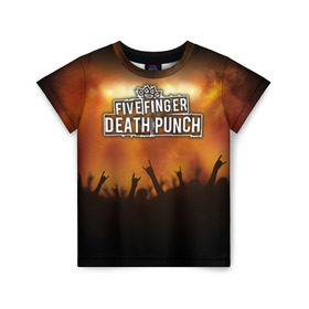 Детская футболка 3D с принтом Five Finger Death Punch в Петрозаводске, 100% гипоаллергенный полиэфир | прямой крой, круглый вырез горловины, длина до линии бедер, чуть спущенное плечо, ткань немного тянется | band | five finger death punch | metal | music | rock | атрибутика | группа | метал | музыка | рок
