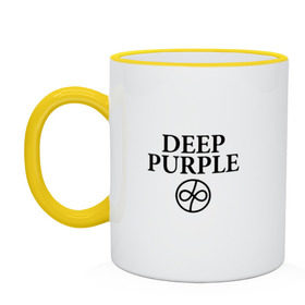 Кружка двухцветная с принтом Deep Purple в Петрозаводске, керамика | объем — 330 мл, диаметр — 80 мм. Цветная ручка и кайма сверху, в некоторых цветах — вся внутренняя часть | Тематика изображения на принте: 