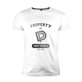 Мужская футболка премиум с принтом Property of Deep Purple в Петрозаводске, 92% хлопок, 8% лайкра | приталенный силуэт, круглый вырез ворота, длина до линии бедра, короткий рукав | 