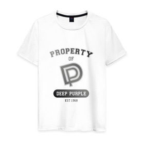 Мужская футболка хлопок с принтом Property of Deep Purple в Петрозаводске, 100% хлопок | прямой крой, круглый вырез горловины, длина до линии бедер, слегка спущенное плечо. | Тематика изображения на принте: 