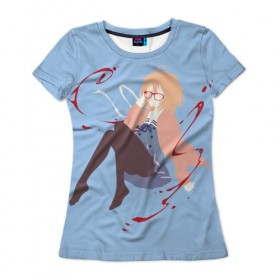 Женская футболка 3D с принтом Kuriyama Mirai в Петрозаводске, 100% полиэфир ( синтетическое хлопкоподобное полотно) | прямой крой, круглый вырез горловины, длина до линии бедер | kanata | kuriyama | kuriyama mirai | kyoukai | kyoukai no kanata | mirai | за гранью | курияма | мирай