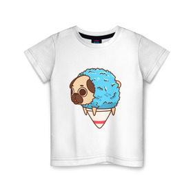 Детская футболка хлопок с принтом мопс-мороженое в Петрозаводске, 100% хлопок | круглый вырез горловины, полуприлегающий силуэт, длина до линии бедер | pug | мопс
