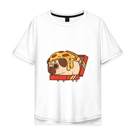 Мужская футболка хлопок Oversize с принтом мопс-пицца в Петрозаводске, 100% хлопок | свободный крой, круглый ворот, “спинка” длиннее передней части | Тематика изображения на принте: pug | мопс
