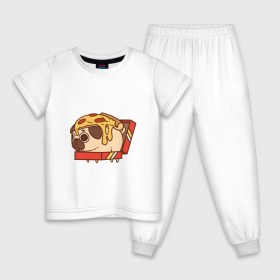 Детская пижама хлопок с принтом мопс-пицца в Петрозаводске, 100% хлопок |  брюки и футболка прямого кроя, без карманов, на брюках мягкая резинка на поясе и по низу штанин
 | pug | мопс