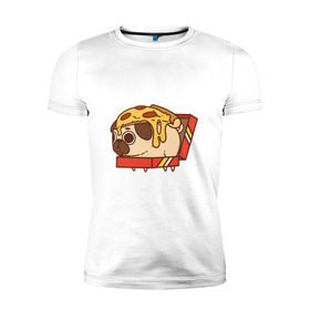 Мужская футболка премиум с принтом мопс-пицца в Петрозаводске, 92% хлопок, 8% лайкра | приталенный силуэт, круглый вырез ворота, длина до линии бедра, короткий рукав | pug | мопс
