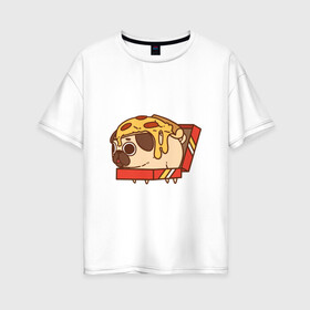 Женская футболка хлопок Oversize с принтом мопс-пицца в Петрозаводске, 100% хлопок | свободный крой, круглый ворот, спущенный рукав, длина до линии бедер
 | pug | мопс