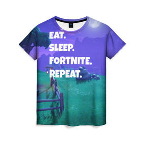Женская футболка 3D с принтом Fortnite Repeat в Петрозаводске, 100% полиэфир ( синтетическое хлопкоподобное полотно) | прямой крой, круглый вырез горловины, длина до линии бедер | battle royale | fortnite | батл роял | фортнайт