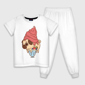 Детская пижама хлопок с принтом мопс-мороженое в Петрозаводске, 100% хлопок |  брюки и футболка прямого кроя, без карманов, на брюках мягкая резинка на поясе и по низу штанин
 | Тематика изображения на принте: 