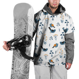 Накидка на куртку 3D с принтом Воробушки в Петрозаводске, 100% полиэстер |  | воробей | зяблик | минимализм | паттерн | птицы | цветы | чиж