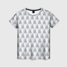 Женская футболка 3D с принтом 3D Кубы в Петрозаводске, 100% полиэфир ( синтетическое хлопкоподобное полотно) | прямой крой, круглый вырез горловины, длина до линии бедер | 3д | иллюзия | куб | кубы | паттерн | текстура | узор