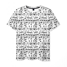 Мужская футболка 3D с принтом Нотный стан в Петрозаводске, 100% полиэфир | прямой крой, круглый вырез горловины, длина до линии бедер | бемоль | диез | до | ля | ми | ноты | октава | паттерн | ре | си | скрипичный ключ | соль | фа