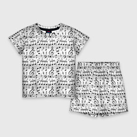 Детский костюм с шортами 3D с принтом Нотный стан в Петрозаводске,  |  | Тематика изображения на принте: бемоль | диез | до | ля | ми | ноты | октава | паттерн | ре | си | скрипичный ключ | соль | фа
