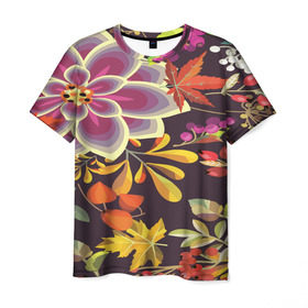 Мужская футболка 3D с принтом Осенние мотивы в Петрозаводске, 100% полиэфир | прямой крой, круглый вырез горловины, длина до линии бедер | fashion | flower | акварельные цветы | краски | осень | природа | рисованные цветы | розы | цветы