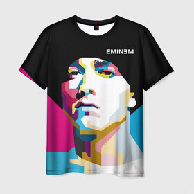 Мужская футболка 3D с принтом Eminem в Петрозаводске, 100% полиэфир | прямой крой, круглый вырез горловины, длина до линии бедер | actor | american | art | bright | colors | composer | eminem | music | pop | producer | rap | rapper | record | актёр | американский | арт | искусство | композитор | музыка | музыкальный продюсер | поп | рэп | рэпер | цвета | яркие