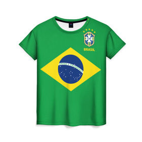 Женская футболка 3D с принтом Бразилия, форма в Петрозаводске, 100% полиэфир ( синтетическое хлопкоподобное полотно) | прямой крой, круглый вырез горловины, длина до линии бедер | brazil | uniform