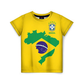 Детская футболка 3D с принтом Бразилия, форма в Петрозаводске, 100% гипоаллергенный полиэфир | прямой крой, круглый вырез горловины, длина до линии бедер, чуть спущенное плечо, ткань немного тянется | brazil | uniform