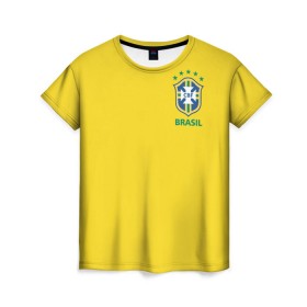 Женская футболка 3D с принтом Бразилия, форма в Петрозаводске, 100% полиэфир ( синтетическое хлопкоподобное полотно) | прямой крой, круглый вырез горловины, длина до линии бедер | brazil | uniform | бразильская | конфедерация