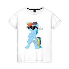 Женская футболка хлопок с принтом Крутая пони в Петрозаводске, 100% хлопок | прямой крой, круглый вырез горловины, длина до линии бедер, слегка спущенное плечо | my little pony | swag | арт | игра | крутая | лошадь | май литл пони | мультфильм | прикольные