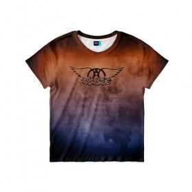 Детская футболка 3D с принтом Aerosmith в Петрозаводске, 100% гипоаллергенный полиэфир | прямой крой, круглый вырез горловины, длина до линии бедер, чуть спущенное плечо, ткань немного тянется | aerosmith | band | metal | music | rock | атрибутика | группа | метал | музыка | рок