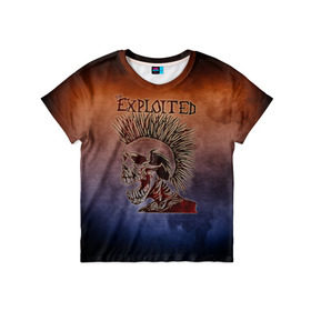 Детская футболка 3D с принтом The Exploited в Петрозаводске, 100% гипоаллергенный полиэфир | прямой крой, круглый вырез горловины, длина до линии бедер, чуть спущенное плечо, ткань немного тянется | Тематика изображения на принте: band | metal | music | rock | the exploited | атрибутика | группа | метал | музыка | рок