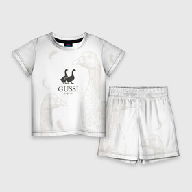Детский костюм с шортами 3D с принтом GUSSI ga ga ga в Петрозаводске,  |  | gucci | gusi | gussi | гуcь | гуси | гучи | гуччи | перо | перья | уточка | уточки