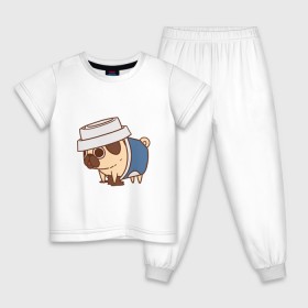 Детская пижама хлопок с принтом мопс-кофе в Петрозаводске, 100% хлопок |  брюки и футболка прямого кроя, без карманов, на брюках мягкая резинка на поясе и по низу штанин
 | pug | мопс