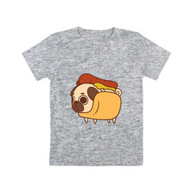 Детская футболка хлопок с принтом мопс-хотдог в Петрозаводске, 100% хлопок | круглый вырез горловины, полуприлегающий силуэт, длина до линии бедер | Тематика изображения на принте: pug | мопс