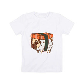 Детская футболка хлопок с принтом мопс-суши в Петрозаводске, 100% хлопок | круглый вырез горловины, полуприлегающий силуэт, длина до линии бедер | pug | мопс