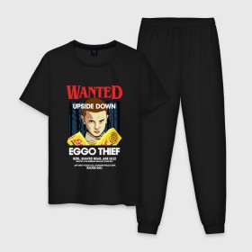 Мужская пижама хлопок с принтом Wanted: Eggo Thief / 11 в Петрозаводске, 100% хлопок | брюки и футболка прямого кроя, без карманов, на брюках мягкая резинка на поясе и по низу штанин
 | 11 | netflix | stranger | things | бобби | браун | милли | нетфликс | одиннадцать