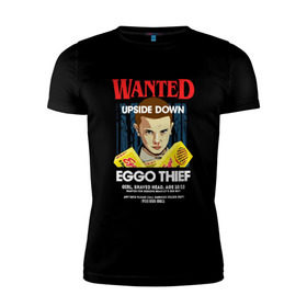 Мужская футболка премиум с принтом Wanted: Eggo Thief / 11 в Петрозаводске, 92% хлопок, 8% лайкра | приталенный силуэт, круглый вырез ворота, длина до линии бедра, короткий рукав | 11 | netflix | stranger | things | бобби | браун | милли | нетфликс | одиннадцать