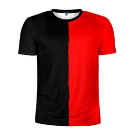 Мужская футболка 3D спортивная с принтом Red & Black в Петрозаводске, 100% полиэстер с улучшенными характеристиками | приталенный силуэт, круглая горловина, широкие плечи, сужается к линии бедра | black | duotone | phrases | red | text | двухцветный | красный | мат | надписи | половины | полоса | текст | фразы | черный