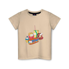 Детская футболка хлопок с принтом Вкусные Симпсоны в Петрозаводске, 100% хлопок | круглый вырез горловины, полуприлегающий силуэт, длина до линии бедер | bart | homer | simpsons | барт | гомер | лиза | макдак | макдональдс | мардж | мэгги | фастфуд