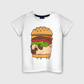 Детская футболка хлопок с принтом мопс-бургер в Петрозаводске, 100% хлопок | круглый вырез горловины, полуприлегающий силуэт, длина до линии бедер | Тематика изображения на принте: pug | мопс