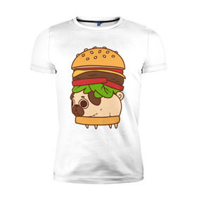 Мужская футболка премиум с принтом мопс-бургер в Петрозаводске, 92% хлопок, 8% лайкра | приталенный силуэт, круглый вырез ворота, длина до линии бедра, короткий рукав | pug | мопс