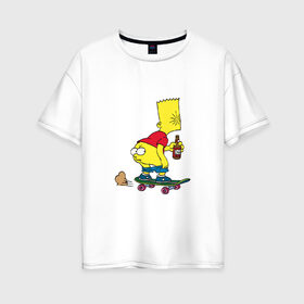 Женская футболка хлопок Oversize с принтом Bart Simpson в Петрозаводске, 100% хлопок | свободный крой, круглый ворот, спущенный рукав, длина до линии бедер
 | skate | барт | борд | скейт